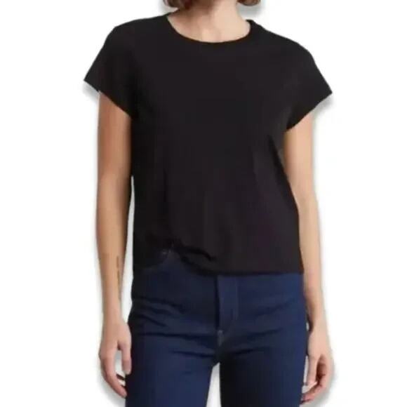 All Saints Mellon Tee Black Twist Front Cotton Short Sleeve Relaxed Crew Neck L - Picture 1 of 9
